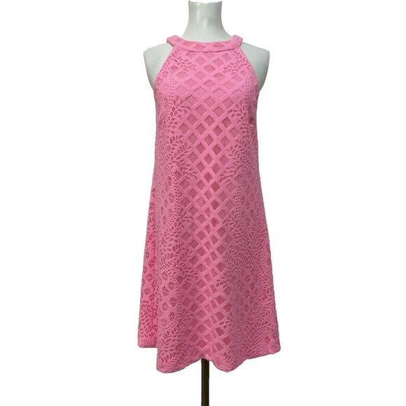 Lilly Pulitzer Dresses & Skirts - Lilly Pulitzer Halter Swing Mini Dress Lace Hot Pink Lined Size Small